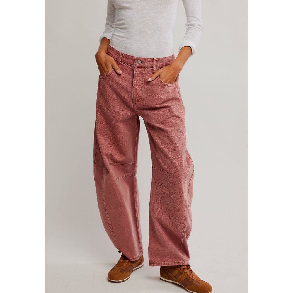 FREE PEOPLE Good Luck Mid Rise Barrel Jeans in Sunsetter - Picture 2 of 6